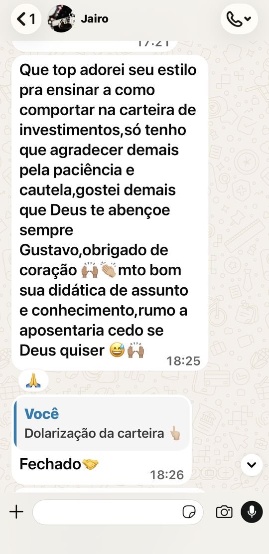 Print da conversa no WhatsApp com o depoimento de Jairo