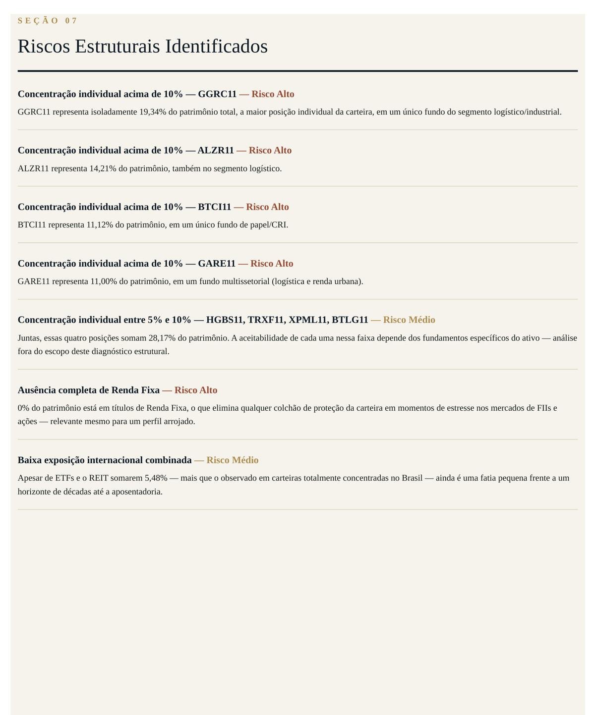 Trecho de um relatório real do Raio-X: Riscos identificados